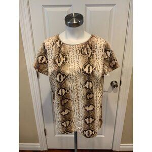 Michael Kors Tan Coated Snakeskin Print Short Sleeve Top, Size 10